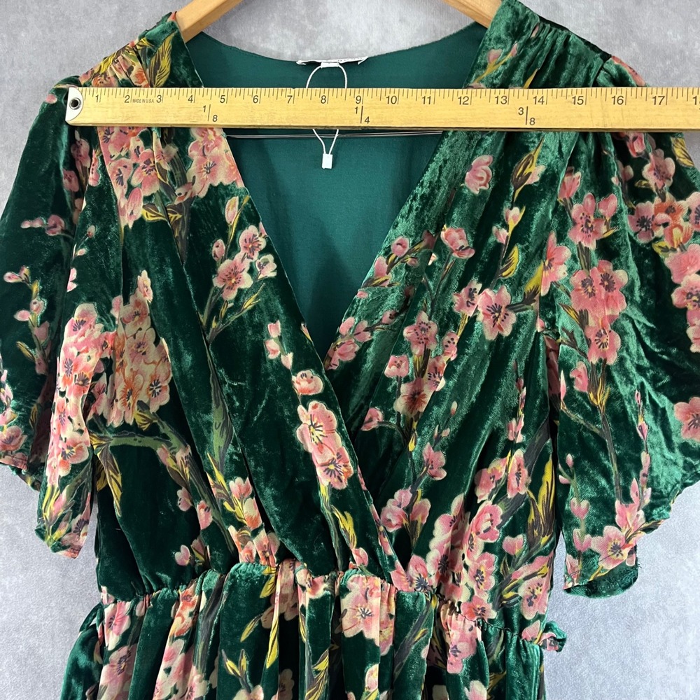 Baltic Born Maxi Dress Womens Large Green Velvet Floral Burnout Wrap Gown NWOT - Picture 4 of 10